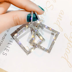 Crystal-Inlaid Square Earrings